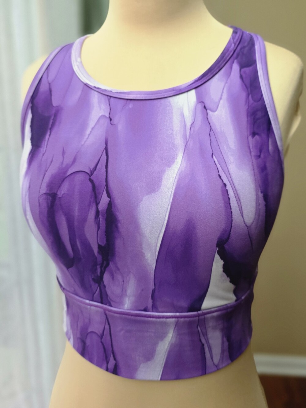 CALIA Purple Watercolor Sports Bra L Strappy Cross Back Yoga Pilates Athleisure